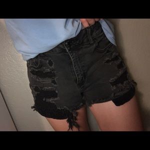 Black high rise shortie shorts